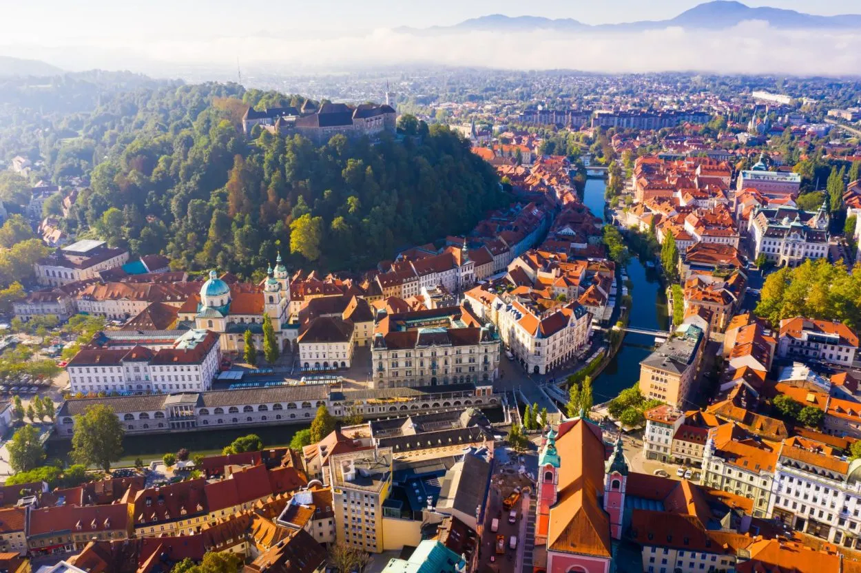 Ljubljana vanuit de lucht