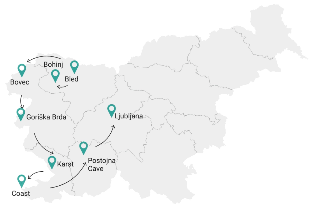Karta över västra Slovenien
